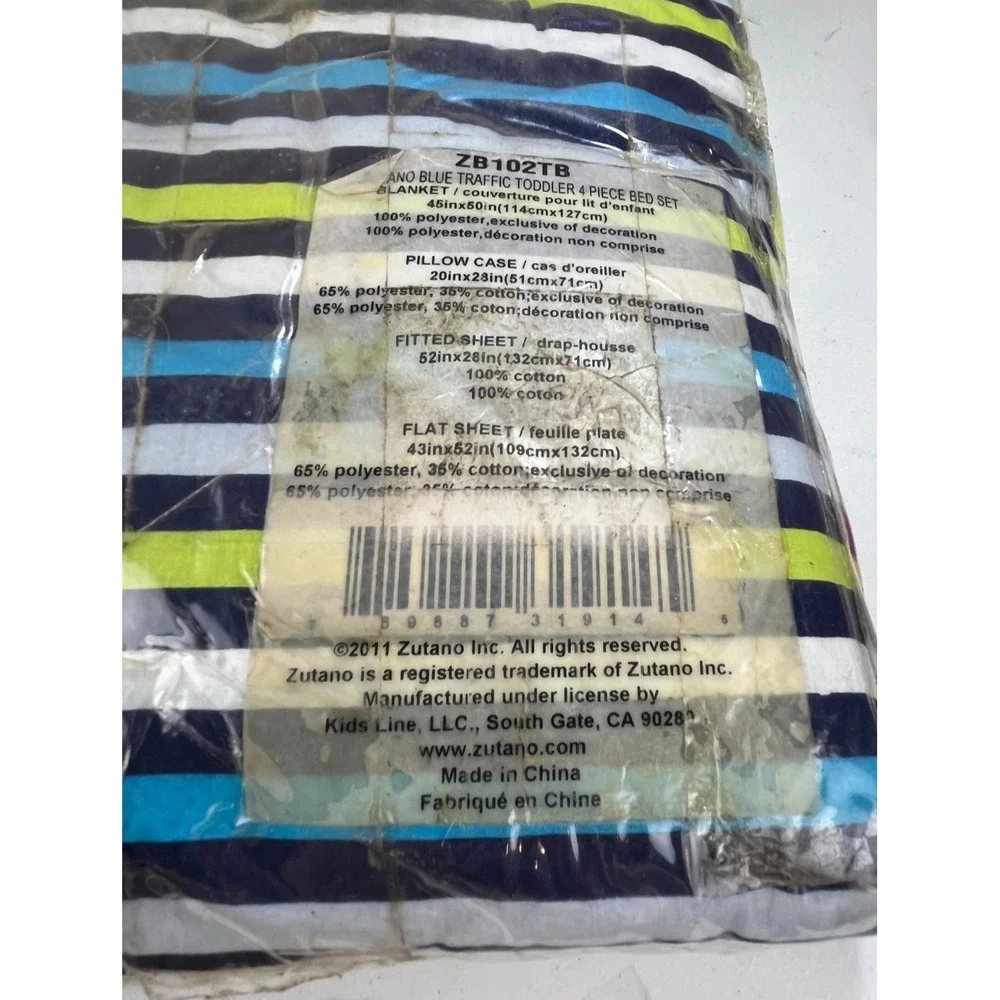 Zutano Blue Traffic Toddler Bedding Set 4 Pc Cars Trucks Blanket Sheets NIP Boys